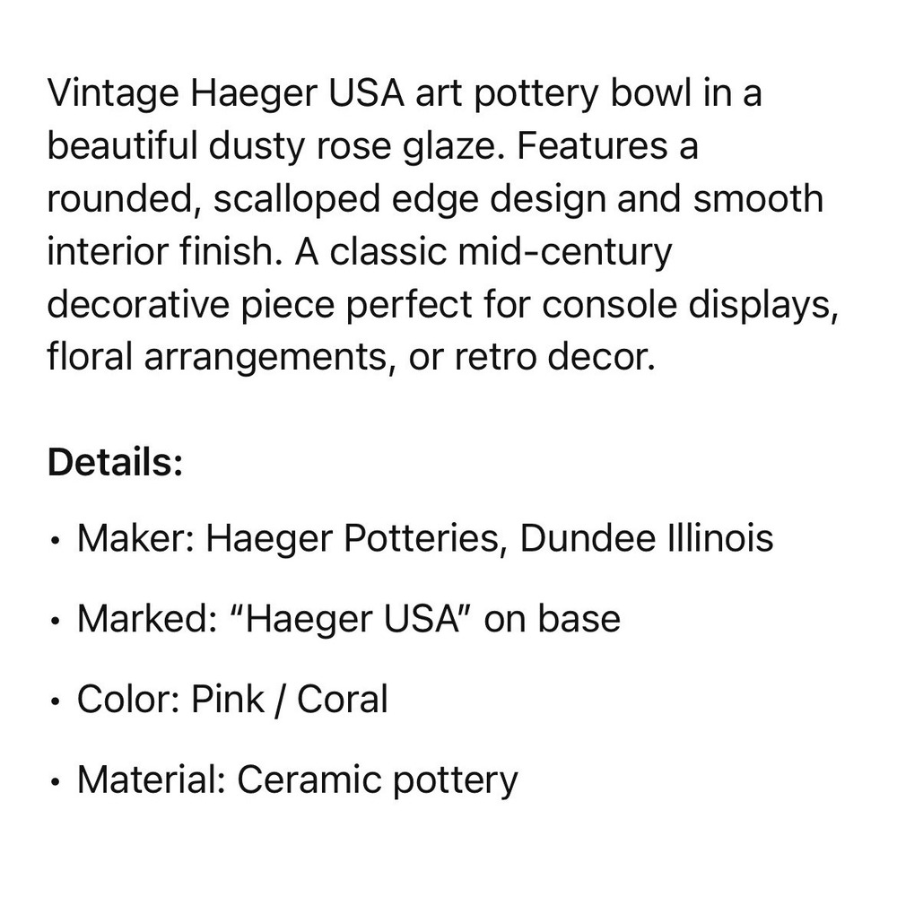 Vintage Haeger USA Pink Art Pottery Centerpiece Bowl‎ Mid Century Modern Decor - Picture 10 of 10